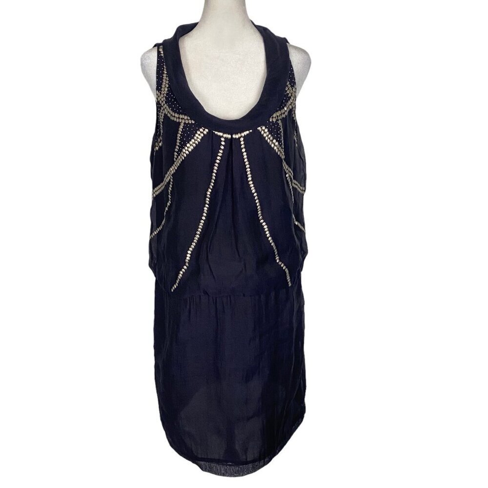 SUZI CHEN Women Dress Sz 10 Black Sleeveless Metallic Embellishments hg-29